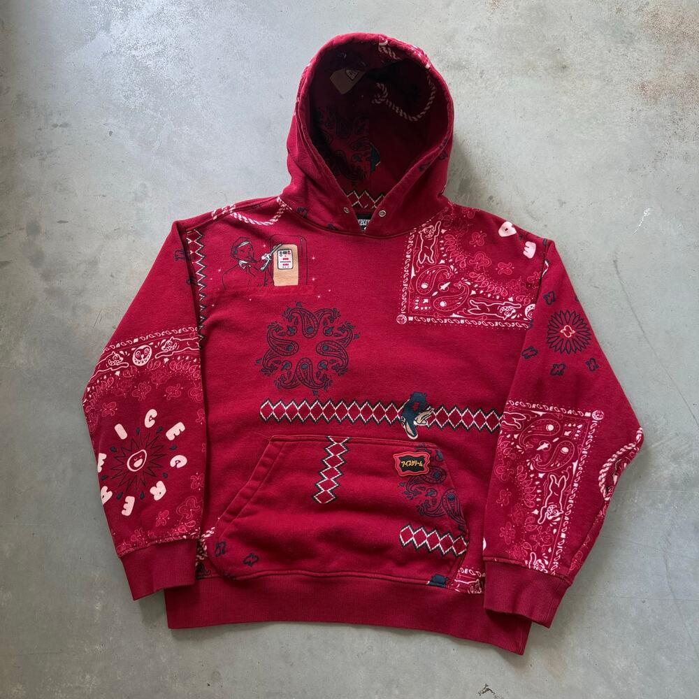 Ice Cream by Billionaire Boys Club Red Paisley Deal Pullover Hoodie Size Large